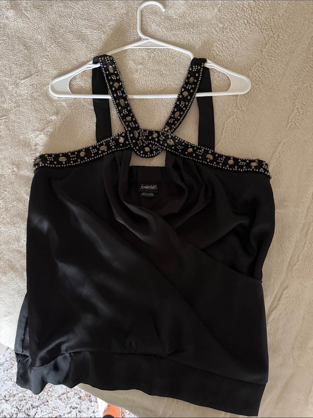 Frederick's of Hollywood Black Embellished Halter Tank